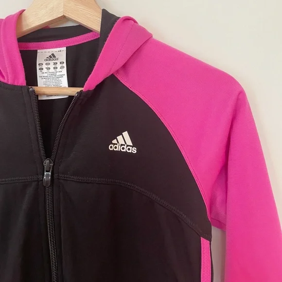 Adidas • Girl’s Black & Pink Hooded Zip Up - Picture 2 of 5
